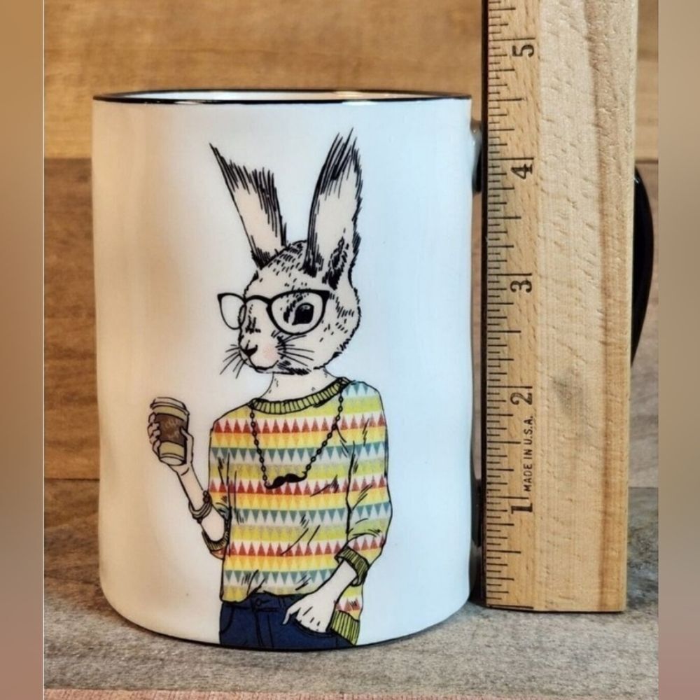 Signature Housewares Inc Hipster Inspired 17.5oz Stoneware Coffee Mug Rabbit NEW - Picture 6 of 6